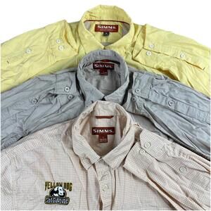 Lot Of 3 Simms Fishing Shirts Roll Sleeve Men's Large Button Up Nylon Cotton